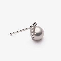 Chevron Diamond Post Earrings in 18K White Gold with Ocean-Lustre Pearl