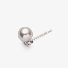 Chevron Diamond Post Earrings in 18K White Gold with Ocean-Lustre Pearl