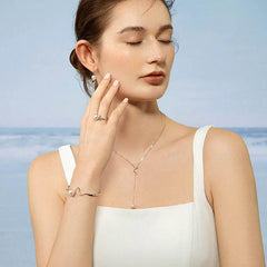 Golden Y-Line Pendant with Sea-Origin Pearl and Diamond Detailing