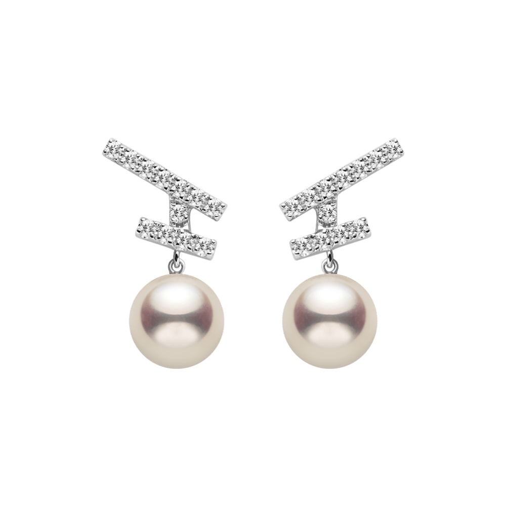 Akoya Pearl 18K Gold Diamonds Sparkle Flying Earrings