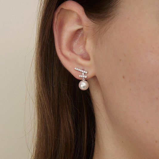Akoya Pearl 18K Gold Diamonds Sparkle Flying Earrings