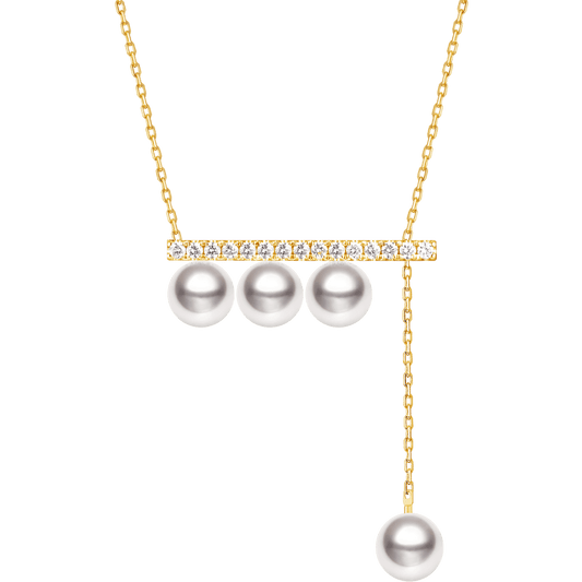 Horizontal Bar Pendant in 18K White Gold featuring Pearl and Diamonds