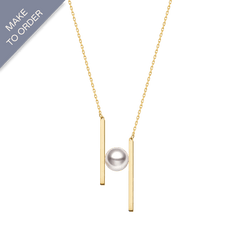 Golden H-Frame Pendant with Premium Akoya Pearl on Fine 18K Chain