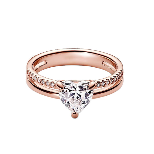 Heart-Shaped Cubic Zirconia Ring in 925 Sterling Silver – Pavé Band Design