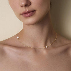 Twin Saltwater Pearl Minimalist Design 18K Necklace