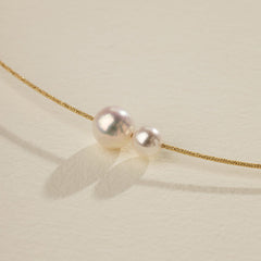 Twin Saltwater Pearl Minimalist Design 18K Necklace