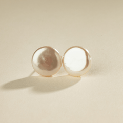 Classic 925 Silver Pearl Studs – Button Shape, 12-15mm