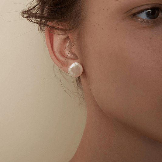 Classic 925 Silver Pearl Studs – Button Shape, 12-15mm