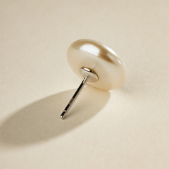 Classic 925 Silver Pearl Studs – Button Shape, 12-15mm