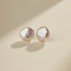 14-16mm Freshwater Pearl 925 Sterling Silver Flower Base Studs Earrings