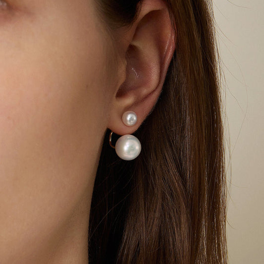 Freshwater Pearls 14K Gold Fashion Double Modular Earrings