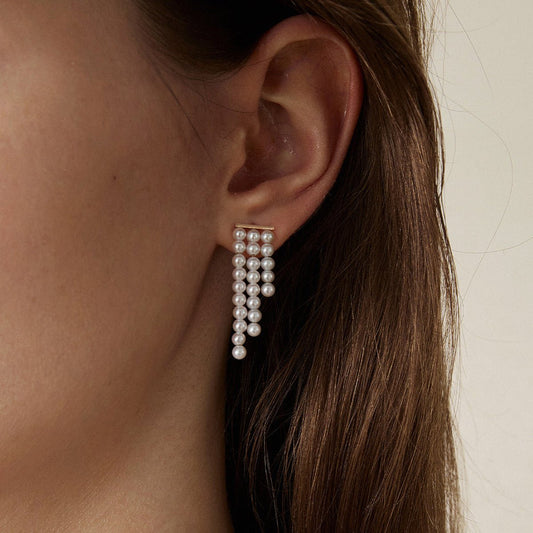 Freshwater Pearls 14K Gold Geometric Waterfall Earrings