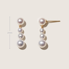 Handcrafted 14K Gold Earrings with Natural Pearl Cascade Design