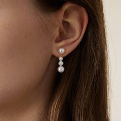 Handcrafted 14K Gold Earrings with Natural Pearl Cascade Design