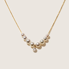 Freshwater Pearls 14K Gold Lab-Grown Diamonds Smiling Drop Necklace