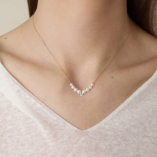 Freshwater Pearls 14K Gold Lab-Grown Diamonds Smiling Drop Necklace