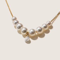 Freshwater Pearls 14K Gold Lab-Grown Diamonds Smiling Drop Necklace