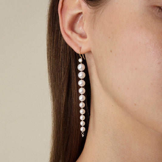 Freshwater Pearls 14K Gold Lab-Grown Diamonds Flowing Modular Hook Earrings