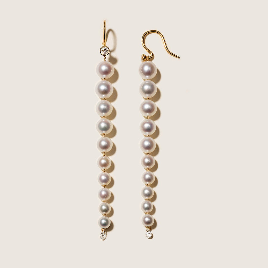 Freshwater Pearls 14K Gold Lab-Grown Diamonds Flowing Modular Hook Earrings