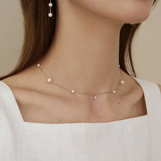 Freshwater Pearls 14K Gold Lab-Grown Diamonds Hidden Glint Necklace
