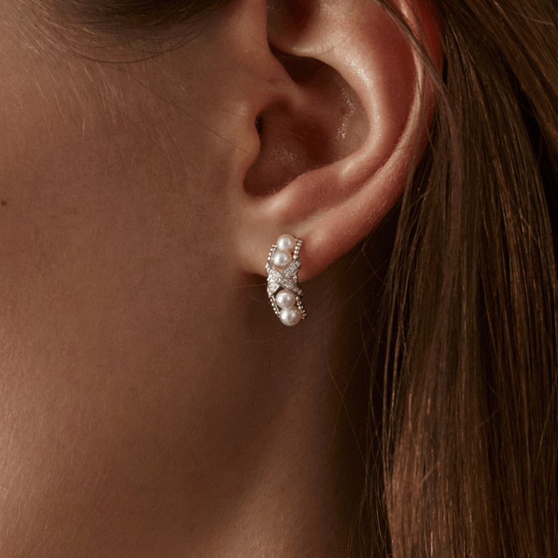 Freshwater Pearls 14K Gold Lab-Grown Diamonds Quartet X-Pearl Earrings