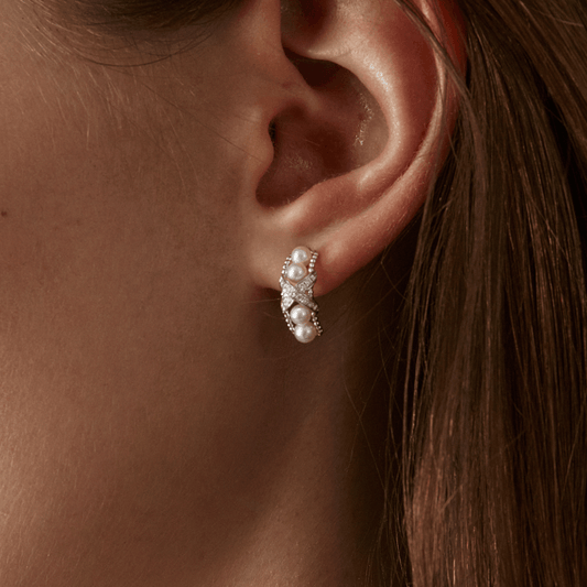 Freshwater Pearls 14K Gold Lab-Grown Diamonds Quartet X-Pearl Earrings