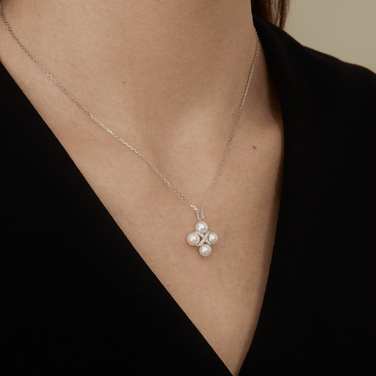 Freshwater Pearls 14K Gold Lab-Grown Diamonds Quartet X-Pearl Pendant Necklace