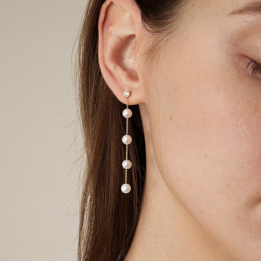 Freshwater Pearls 14K Gold Lab-Grown Diamonds Raindrop Modular Earrings