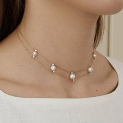 Freshwater Pearls 14K Gold Lab-Grown Diamonds Slight Lace Necklace
