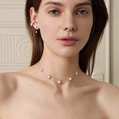 Freshwater Pearls 14K Gold Lab-Grown Diamonds Slight Lace Necklace