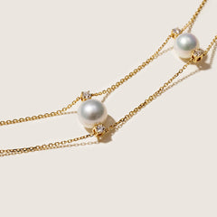 Freshwater Pearls 14K Gold Lab-Grown Diamonds Slight Lace Necklace