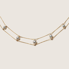 Freshwater Pearls 14K Gold Lab-Grown Diamonds Slight Lace Necklace