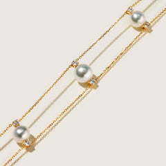 Freshwater Pearls 14K Gold Lab-Grown Diamonds Slight Lace Necklace