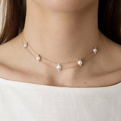 Freshwater Pearls 14K Gold Lab-Grown Diamonds Slight Lace Necklace