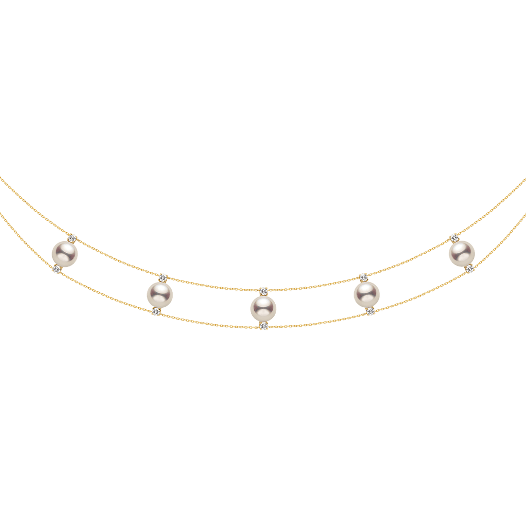 Freshwater Pearls 14K Gold Lab-Grown Diamonds Slight Lace Necklace