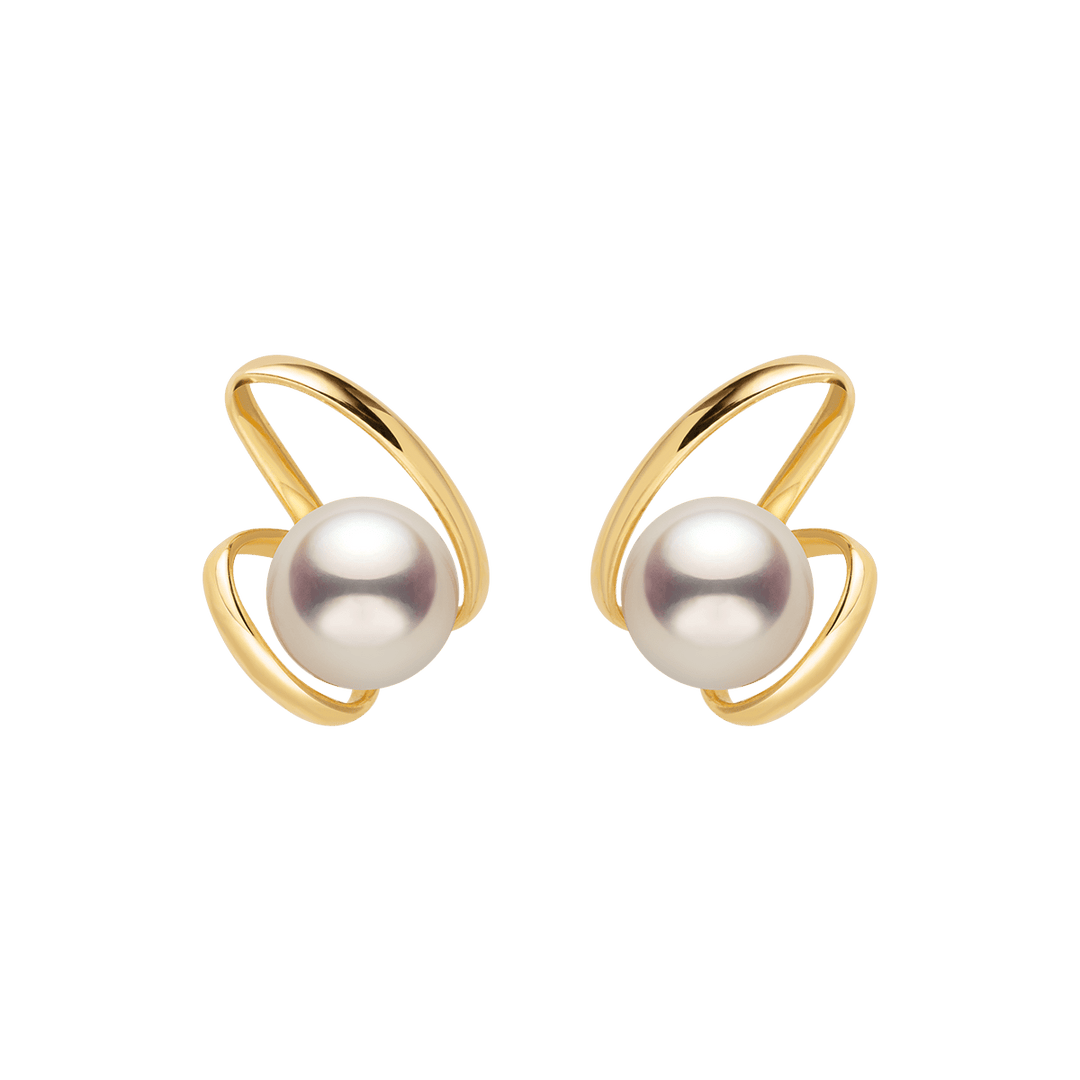 Freshwater Pearls 14K Gold Ribbon H Studs Earrings