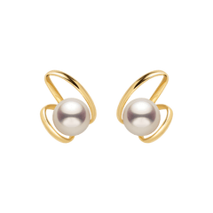 Freshwater Pearls 14K Gold Ribbon H Studs Earrings