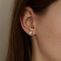 Freshwater Pearls 14K Gold Ribbon H Studs Earrings