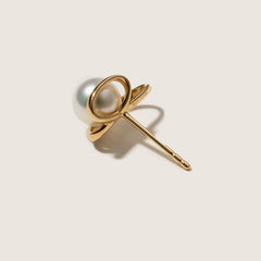 Freshwater Pearls 14K Gold Ribbon H Studs Earrings