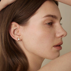 Freshwater Pearls 14K Gold Ribbon H Studs Earrings
