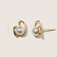 Freshwater Pearls 14K Gold Ribbon H Studs Earrings