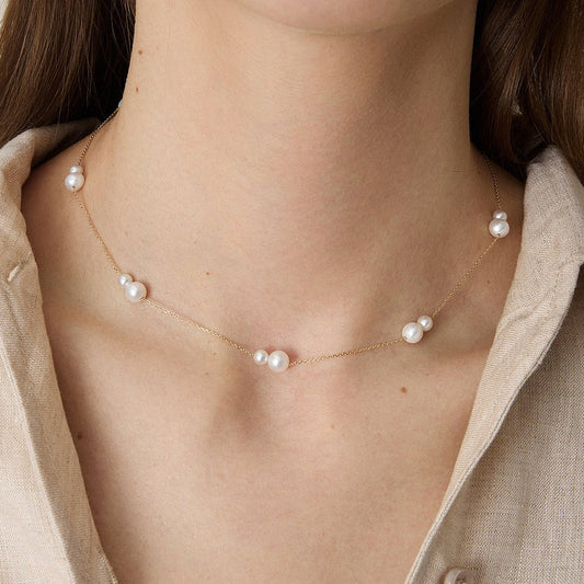 Freshwater Pearls 14K Gold Tiny & Grand Necklace