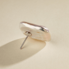 Minimalist 925 Silver Square Earrings Featuring Large Freshwater Pearls