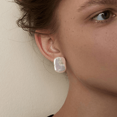 Minimalist 925 Silver Square Earrings Featuring Large Freshwater Pearls