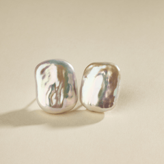 Minimalist 925 Silver Square Earrings Featuring Large Freshwater Pearls
