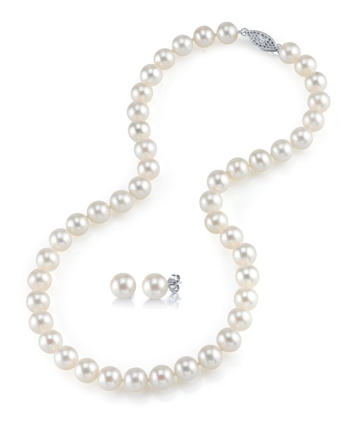 Collar y pendientes de perlas de agua dulce de 8,0-8,5 mm