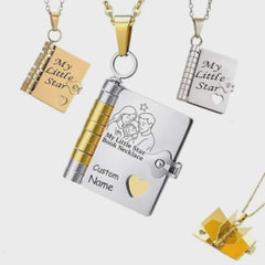 Customizable Book Locket Necklace in Stainless Steel – Personalized Engraving & Keepsake Design