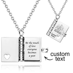 Customizable Book Locket Necklace in Stainless Steel – Personalized Engraving & Keepsake Design