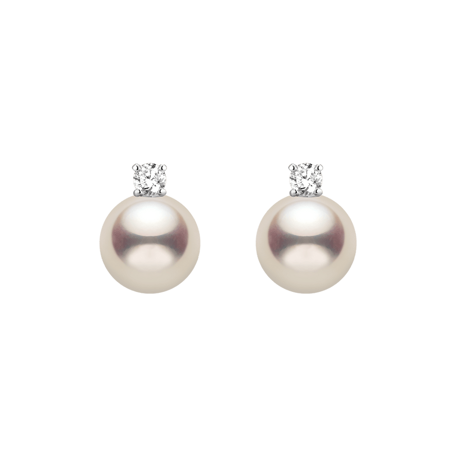 Premier Akoya Pearl 18K Gold 4-Prong Diamond Stud Earrings