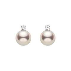 Premier Akoya Pearl 18K Gold 4-Prong Diamond Stud Earrings